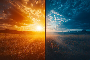 Stunning twilight landscape showcasing contrasting warm and cool tones