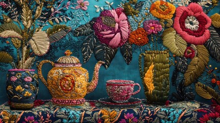 Embroidered Floral Still Life