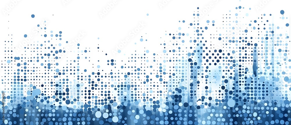 Poster a vibrant abstract illustration featuring a gradient of blue dots in varying sizes, creating a dynam