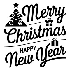 Merry Christmas icon, tree, gift.