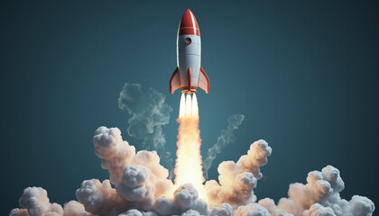 Technology computer boost photo, rocket is rising up 