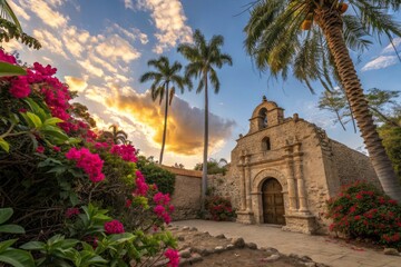 Obraz premium Vibrant Ancient Mud Brick Adobe Temple Ruins in Trujillo, Peru Surrounded by Scenic Landscape Views