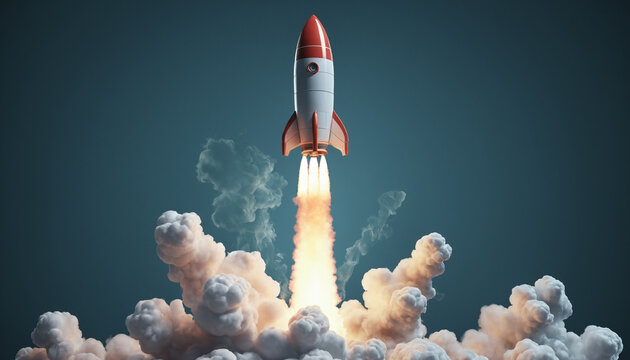 Technology computer boost photo, rocket is rising up 
