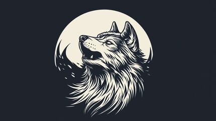 Fototapeta premium Isolated on white background, a black and white tattoo design of a wolf howling at a full moon with detailed fur texture, professionally crafted by a skilled tattoo artist