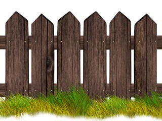 Brown wooden fence isolated on white background