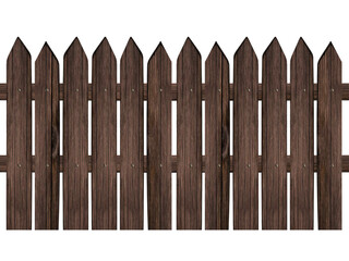 Brown wooden fence isolated on white background