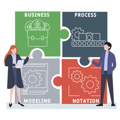 BPMN - Business Process Modeling Notation acronym. business concept background. vector illustration concept with keywords and icons. lettering illustration with icons for web banner, flyer, landing pa