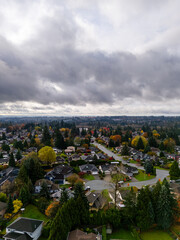 Aerial View of Suburban Neighborhood in Surrey Vancouver BC Canada