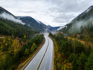 Scenic View of Coquihalla Highway Through Majestic Mountains