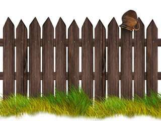Brown wooden fence isolated on white background