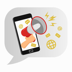 Influence marketing. The phone through which the advertisement is broadcast from a megaphone.