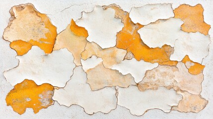 Obraz premium A textured surface with peeling paint in shades of white and orange.
