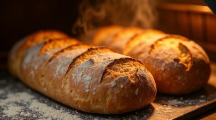 Fototapeta premium Freshly baked bread with crispy crusts