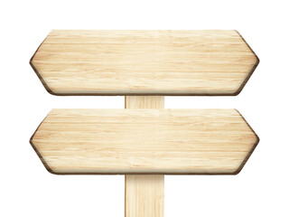 Wooden sign made of light brown wood, highlighted on a white background