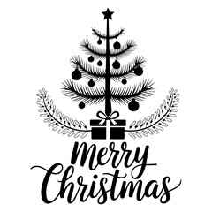 Happy Christmas icon, tree, gift 