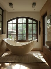 Fototapeta premium Luxury Modern Bathtub in a Stylish Bathroom