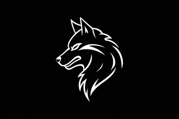 Elegant White Wolf Head Outline Logo on Black Background for Branding and Design Inspiration