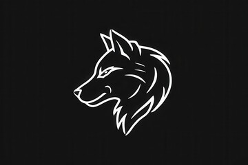 Obraz premium Elegant White Wolf Head Outline Logo on Black Background for Branding and Design Inspiration