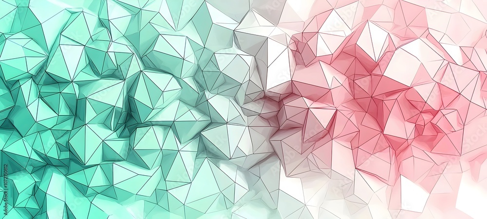 Poster An abstract composition featuring geometric shapes in a gradient of turquoise and pink tones, creating a modern and dynamic visual effect.