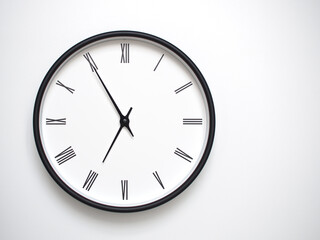 Clock Showing 18.55/06.55 with Roman Numerals – Simple Round Clock for Concepts of Time...