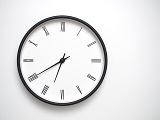 Clock Showing 18.40/06.40 with Roman Numerals – Simple Round Clock for Concepts of Time Management and Scheduling.