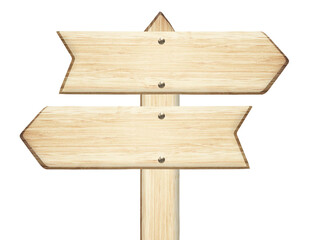 Wooden sign made of light brown wood, highlighted on a white background