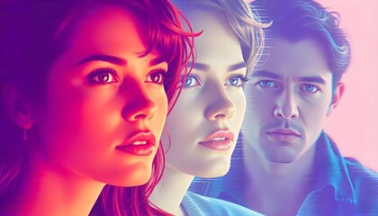 Fototapeta premium movie poster featuring two women and a man