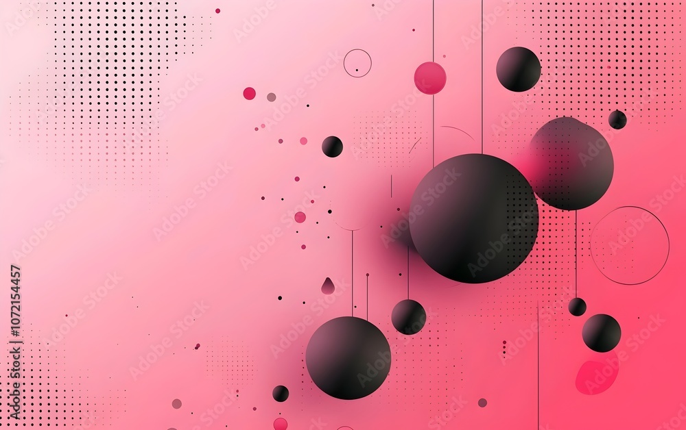 Poster abstract composition featuring black and pink circles of various sizes, creating a modern and dynami