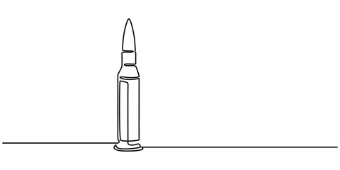 Single continuous line drawing of a bullets. One continuous line drawing of cartridge. Vector illustration. Linear bullet or patron, bullet continuous line drawing, sketch, vector, Continuous one 