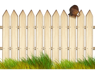 A wooden fence or fence made of light brown wood, highlighted on a white background