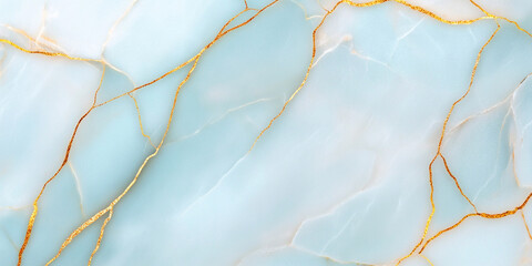 detailed close up of marble inspired abstract pattern featuring soft blue tones and elegant golden veins, creating luxurious and serene aesthetic