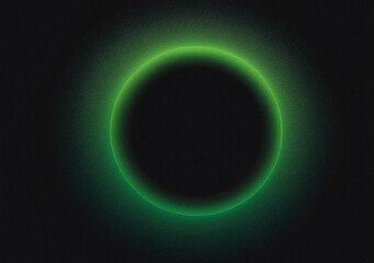 Glowing green light ring black background grainy gradient noise texture poster banner backdrop abstract design, copy space