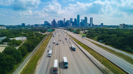 Highway Leading to City Skyline