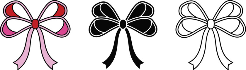 Three Bows in Pink, Black, and White