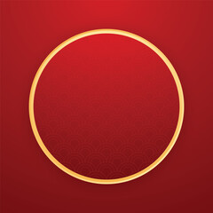 Happy Chinese new year 2025. Chinese new year banner with circle for show product. Greeting card. China frame with lantern on red background.