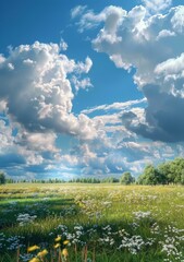 Beautiful Summer Meadow Under Cloudy Sky