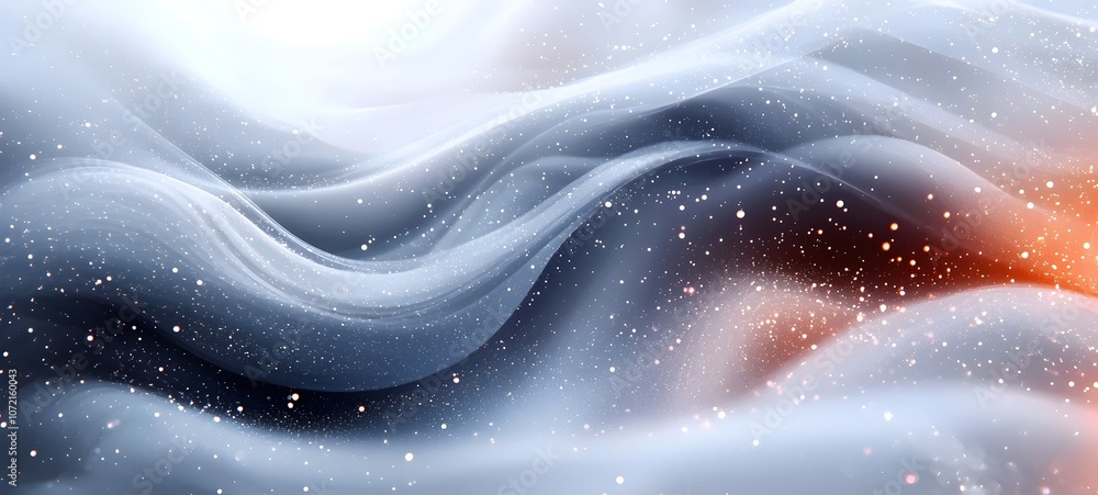 Poster a mesmerizing abstract composition of swirling gray and white waves, accented by hints of orange and