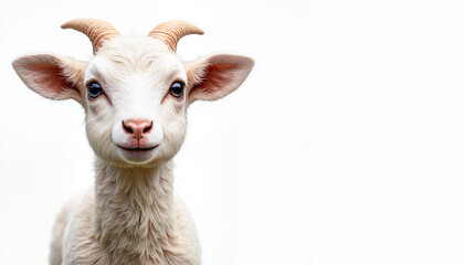Obraz premium Adorable young goat with a white background