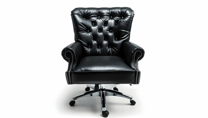 Fototapeta premium Black leather office chair isolated on a white background