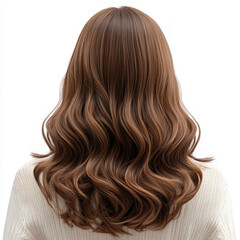 Naklejka premium A woman with long brown hair is shown with her hair in a bun. The hair is styled in a way that it looks like it is in a bun, but it is not