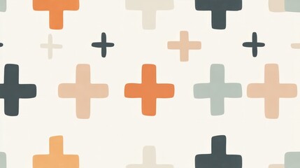 Obraz premium A seamless minimalist design with repeating simple cross or plus symbols in muted colors, creating a subtle yet elegant pattern for textiles, web design, or modern interiors