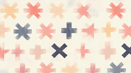 Obraz premium A seamless minimalist design with repeating simple cross or plus symbols in muted colors, creating a subtle yet elegant pattern for textiles, web design, or modern interiors