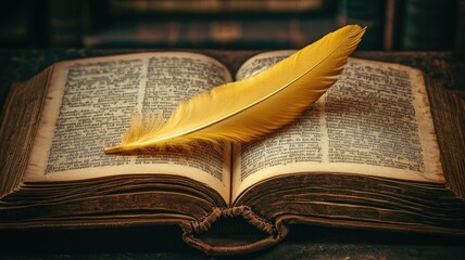 Antique book and quill on vintage desk, evoking scholarly historical ambiance