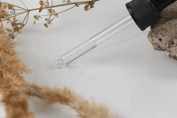Pipettes with liquid on a white background