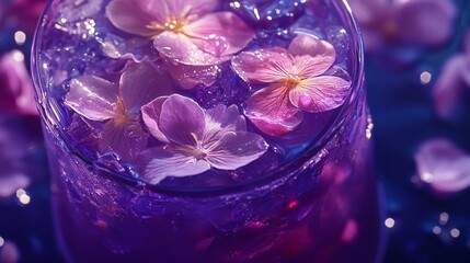 Purple Flower Cocktail with Ice