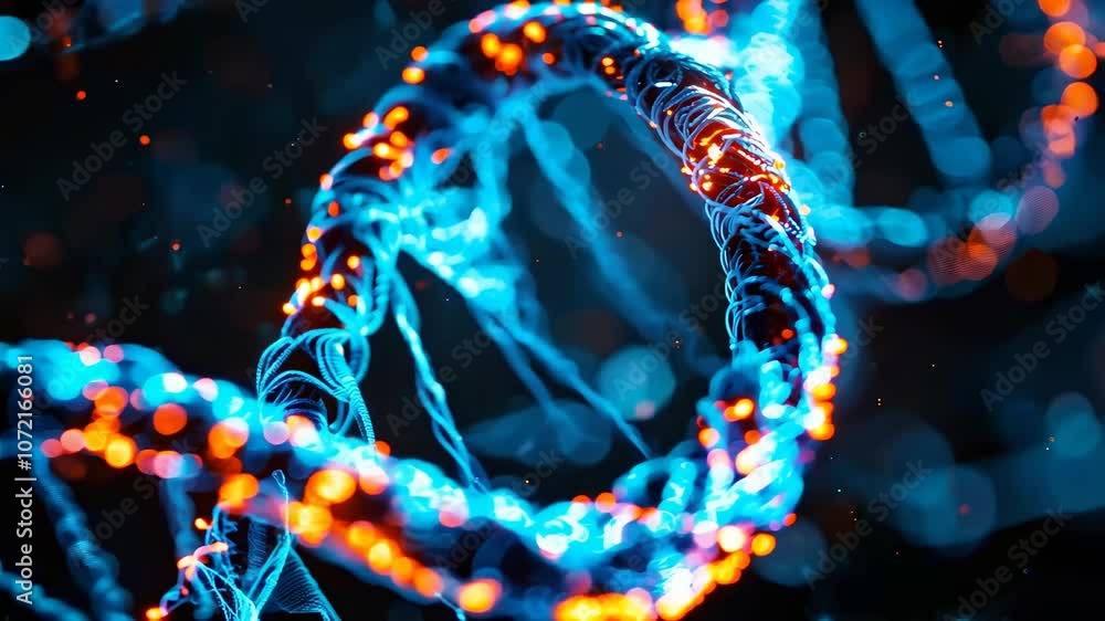 Poster futuristic molecular structure with glowing elements on a dark background