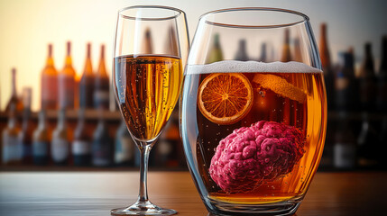 Alcohol and Cancer Risk Awareness Concept with Alcoholic Beverages and Health Implications