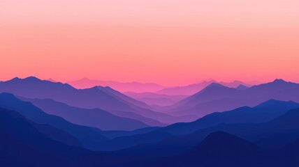 Sunset over layered mountains with gradient sky