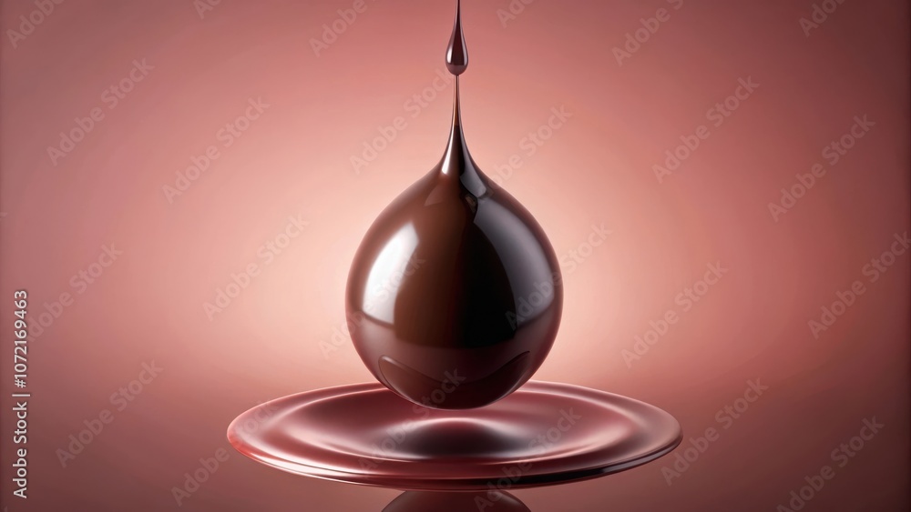 Poster A single drop of liquid chocolate suspended in mid-air above a pool of its own liquid, creating a mesmerizing effect of gravity defied.