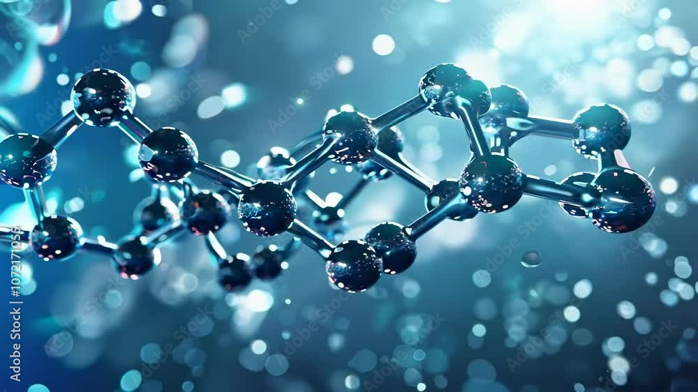 Poster abstract molecular structure with glowing particles in a cosmic background